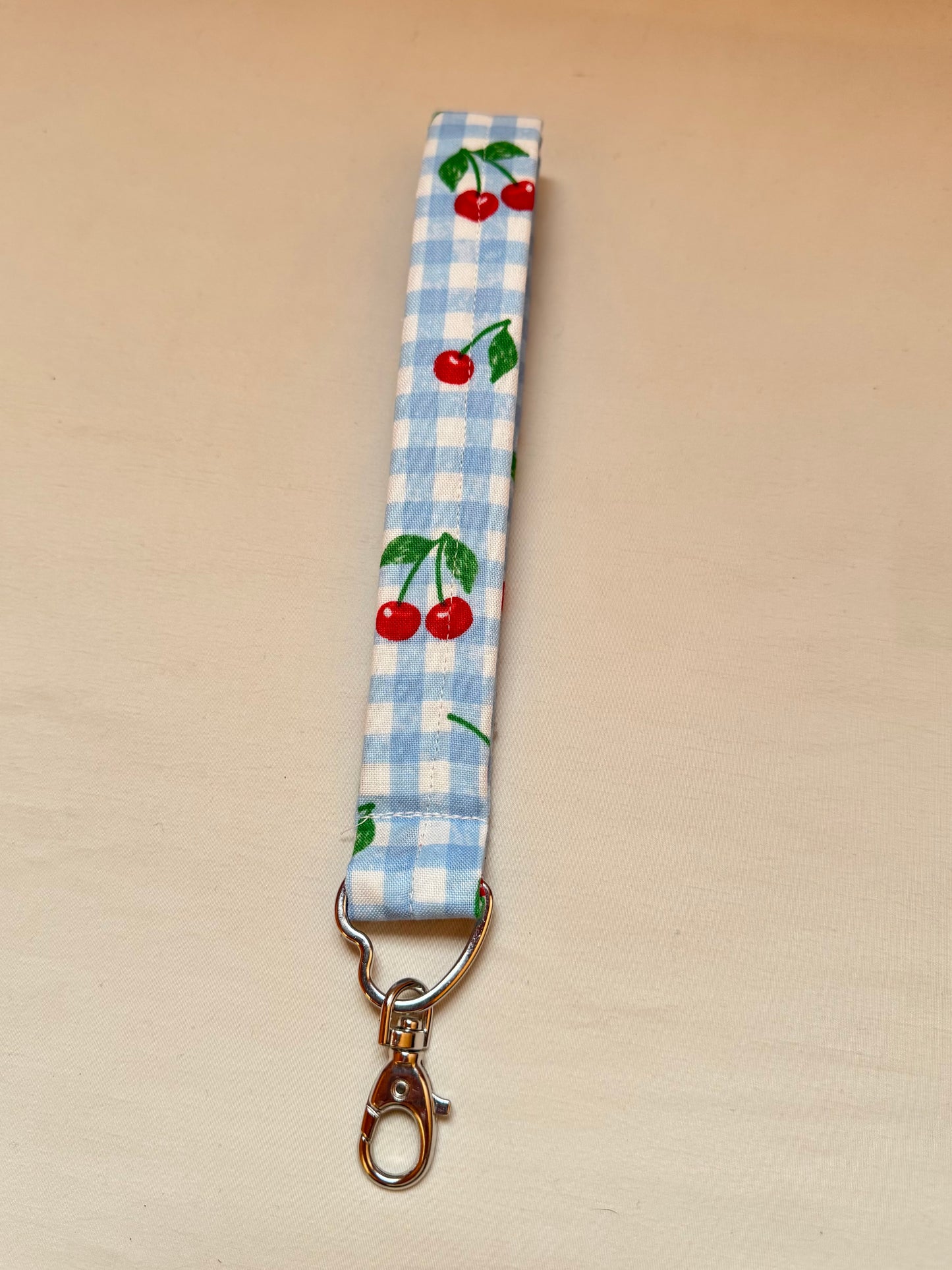 Handmade Gingham Cherry Wristlet