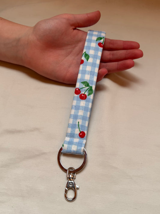 Handmade Gingham Cherry Wristlet