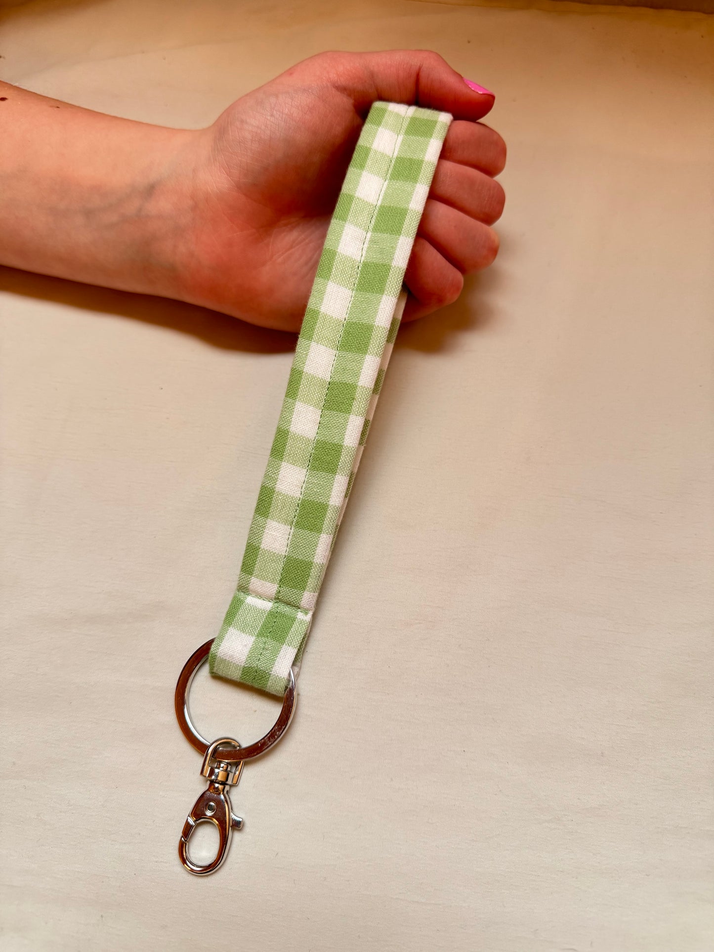 Handmade Green Gingham Wristlet