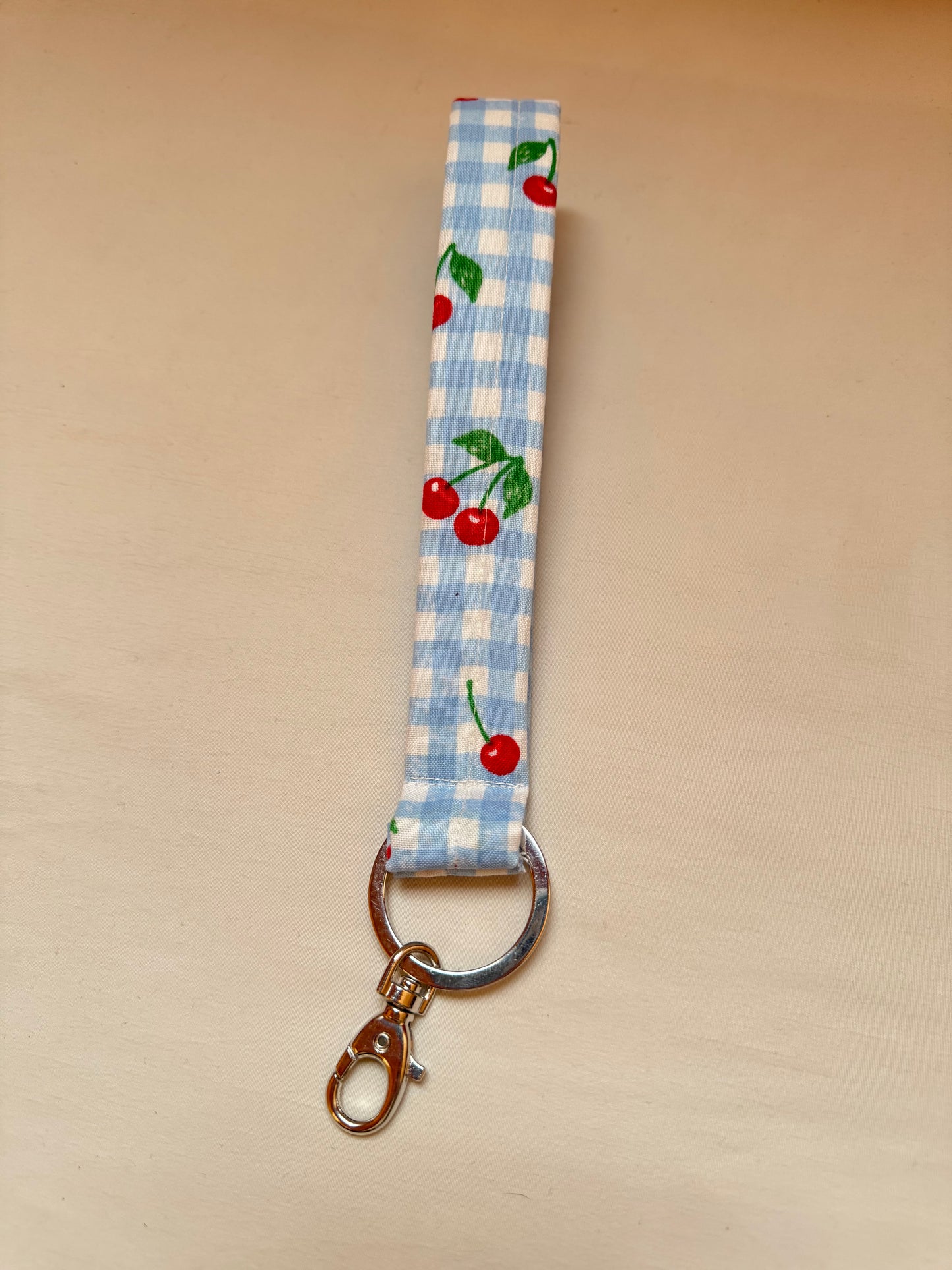 Handmade Gingham Cherry Wristlet