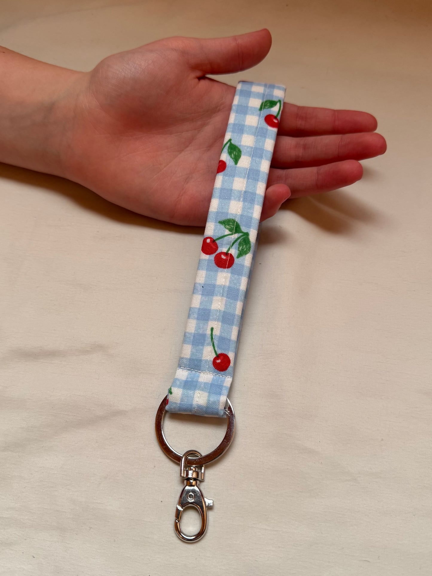 Handmade Gingham Cherry Wristlet